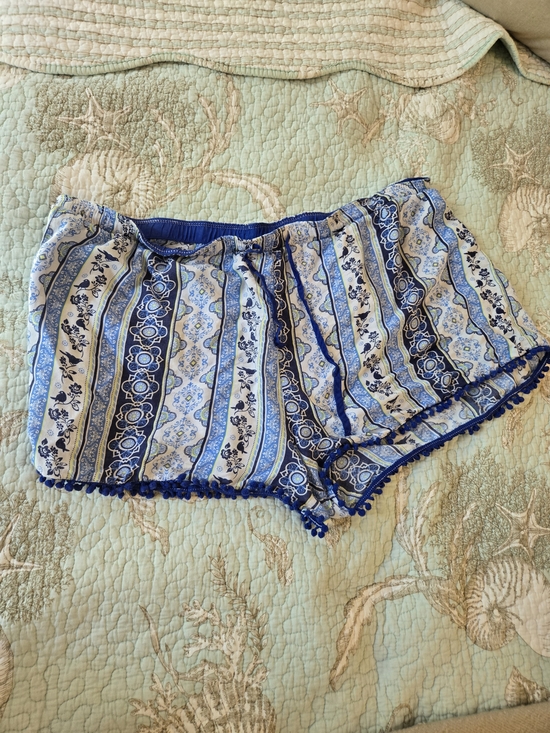 Mae Pants - 💚3 For $15 Mae Blue Patterned Pom-Pom Women’s Sleep/Casual Shorts